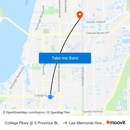 College Pkwy @ S Province Blvd-Wb to Lee Memorial Hospital map