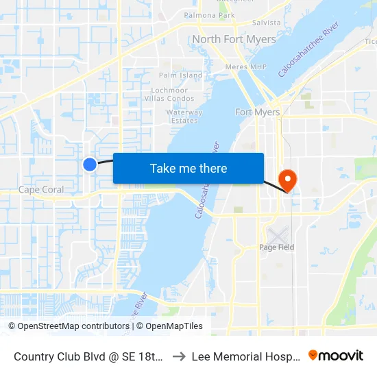 Country Club Blvd @ SE 18th St to Lee Memorial Hospital map