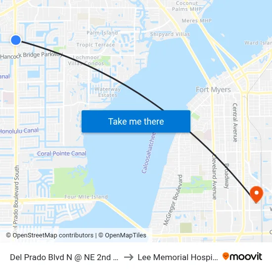 Del Prado Blvd N @ NE 2nd Ter to Lee Memorial Hospital map
