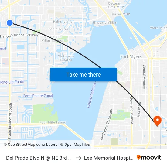 Del Prado Blvd N @ NE 3rd Ter to Lee Memorial Hospital map