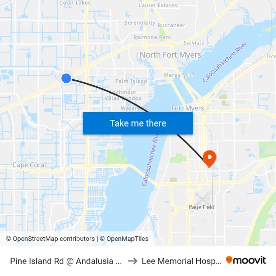 Pine Island Rd @ Andalusia Blvd to Lee Memorial Hospital map