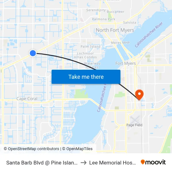Santa Barb Blvd @ Pine Island Rd to Lee Memorial Hospital map