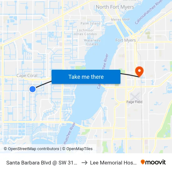 Santa Barbara Blvd @ SW 31st Ter to Lee Memorial Hospital map