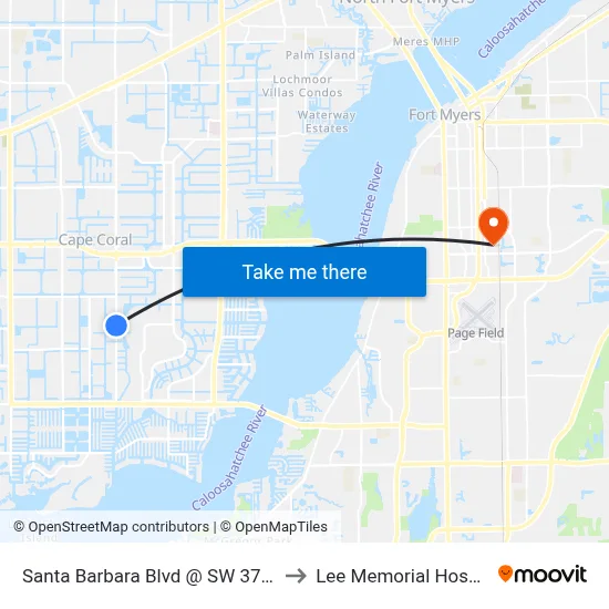Santa Barbara Blvd @ SW 37th St to Lee Memorial Hospital map