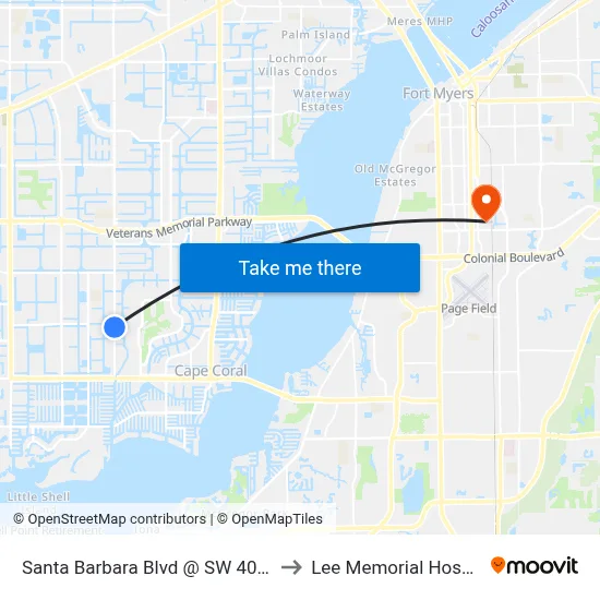 Santa Barbara Blvd @ SW 40th St to Lee Memorial Hospital map