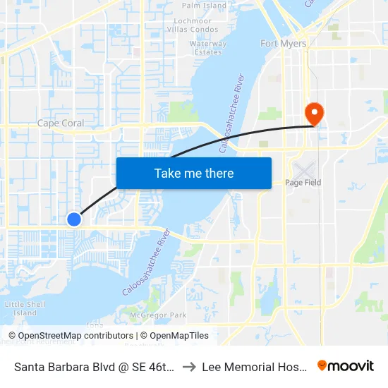 Santa Barbara Blvd @ SE 46th Ter to Lee Memorial Hospital map