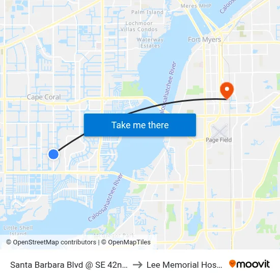 Santa Barbara Blvd @ SE 42nd Ter to Lee Memorial Hospital map
