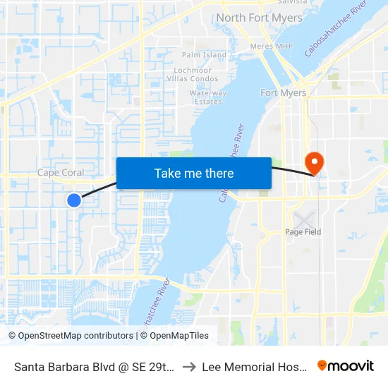 Santa Barbara Blvd @ SE 29th Ter to Lee Memorial Hospital map