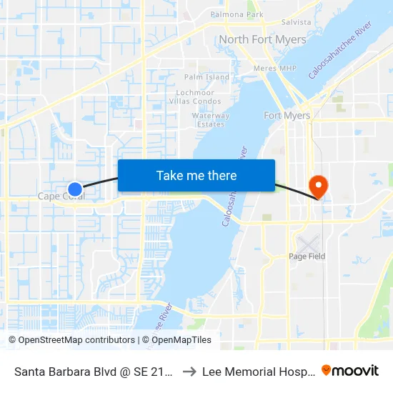 Santa Barbara Blvd @ SE 21st St to Lee Memorial Hospital map