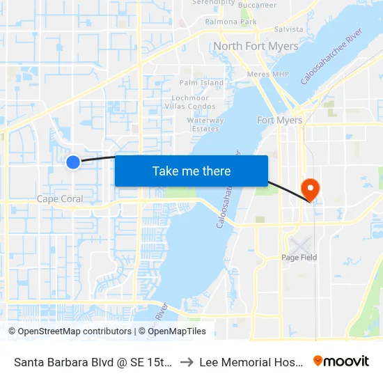 Santa Barbara Blvd @ SE 15th Ter to Lee Memorial Hospital map