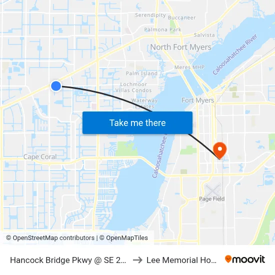 Hancock Bridge Pkwy @ SE 2nd Ave to Lee Memorial Hospital map