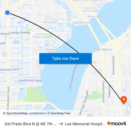 Del Prado Blvd N @ NE 7th St to Lee Memorial Hospital map