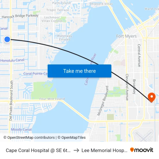 Cape Coral Hospital @ SE 6th St to Lee Memorial Hospital map