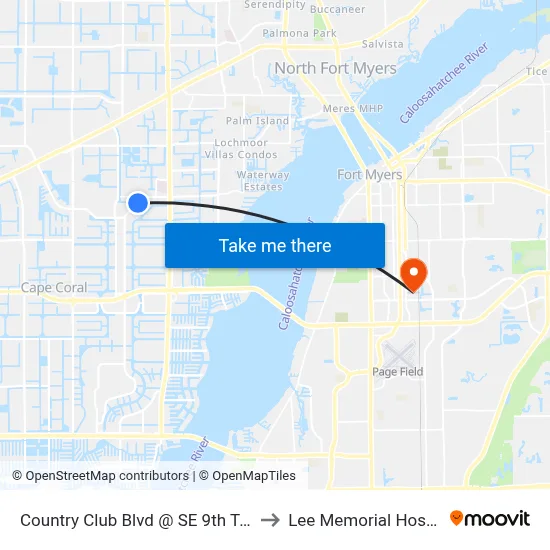 Country Club Blvd @ SE 9th Ter-Sb to Lee Memorial Hospital map