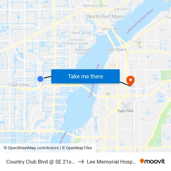 Country Club Blvd @ SE 21st St to Lee Memorial Hospital map