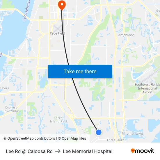 Lee Rd @ Caloosa Rd to Lee Memorial Hospital map
