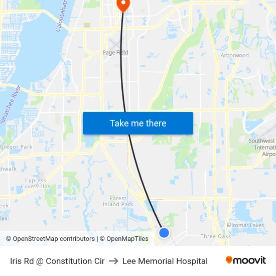 Iris Rd @ Constitution Cir to Lee Memorial Hospital map