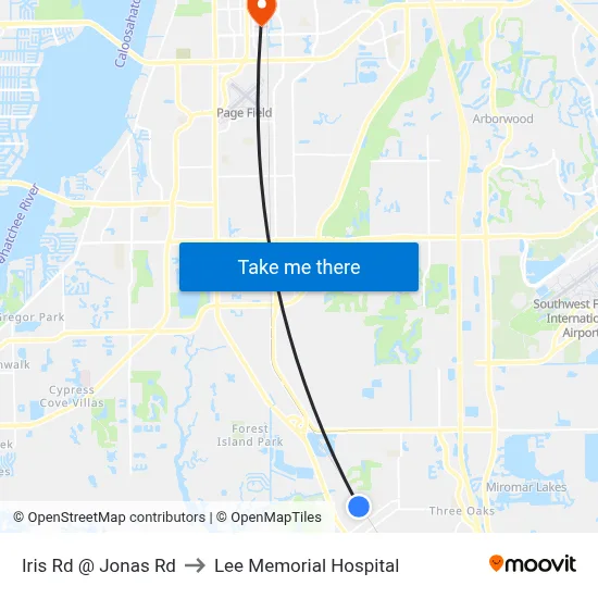 Iris Rd @ Jonas Rd to Lee Memorial Hospital map