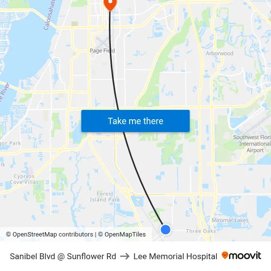 Sanibel Blvd @ Sunflower Rd to Lee Memorial Hospital map