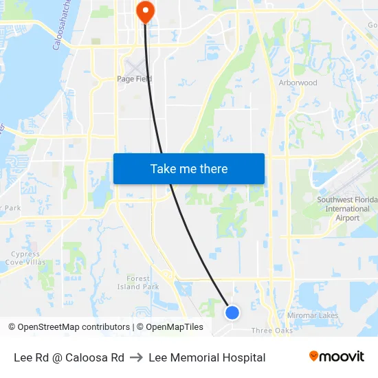 Lee Rd @ Caloosa Rd to Lee Memorial Hospital map