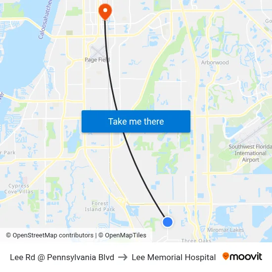 Lee Rd @ Pennsylvania Blvd to Lee Memorial Hospital map