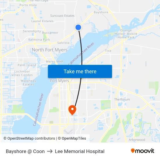 Bayshore @ Coon to Lee Memorial Hospital map