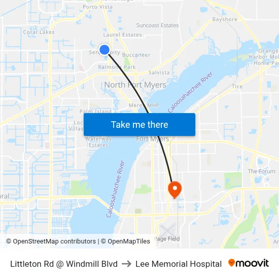 Littleton Rd @ Windmill Blvd to Lee Memorial Hospital map