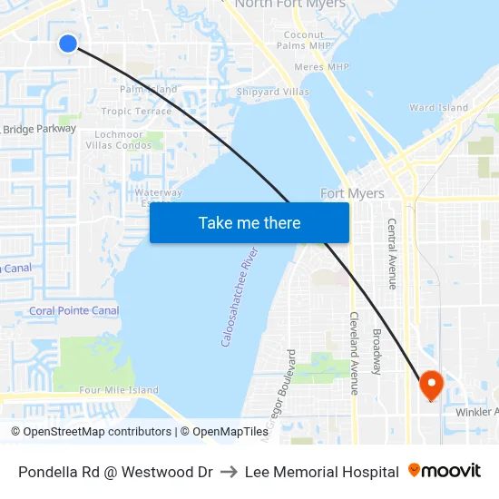 Pondella Rd @ Westwood Dr to Lee Memorial Hospital map