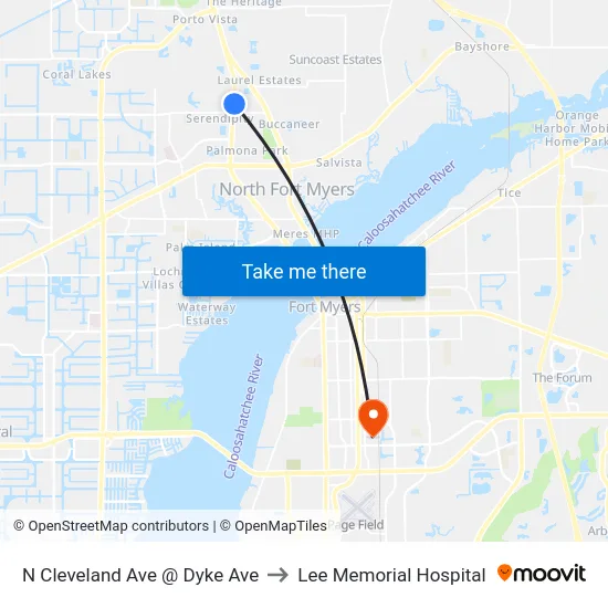N Cleveland Ave @ Dyke Ave to Lee Memorial Hospital map