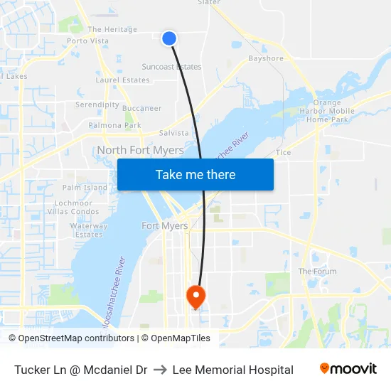 Tucker Ln @ Mcdaniel Dr to Lee Memorial Hospital map