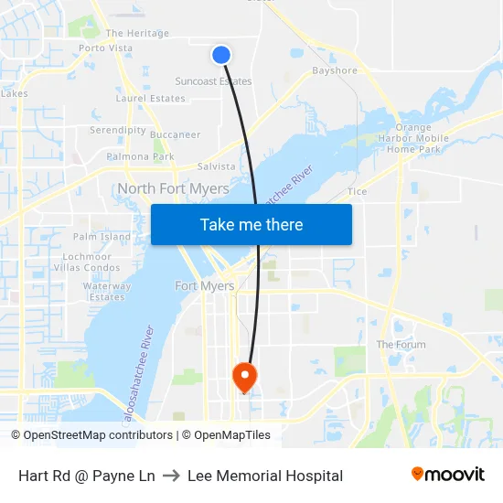 Hart Rd @ Payne Ln to Lee Memorial Hospital map