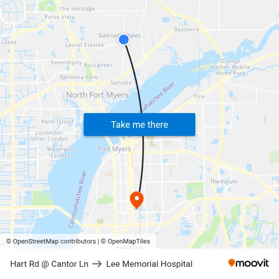 Hart Rd @ Cantor Ln to Lee Memorial Hospital map