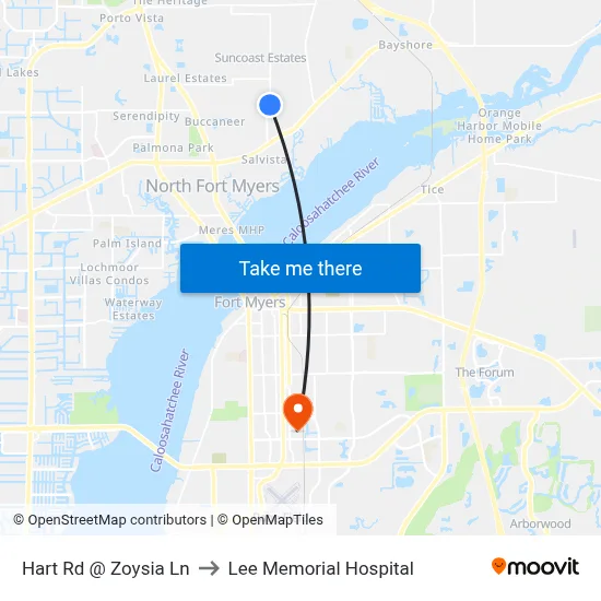 Hart Rd @ Zoysia Ln to Lee Memorial Hospital map