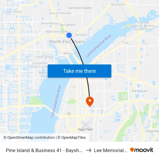 Pine Island & Business 41 - Bayshore Rd @ Crescent to Lee Memorial Hospital map