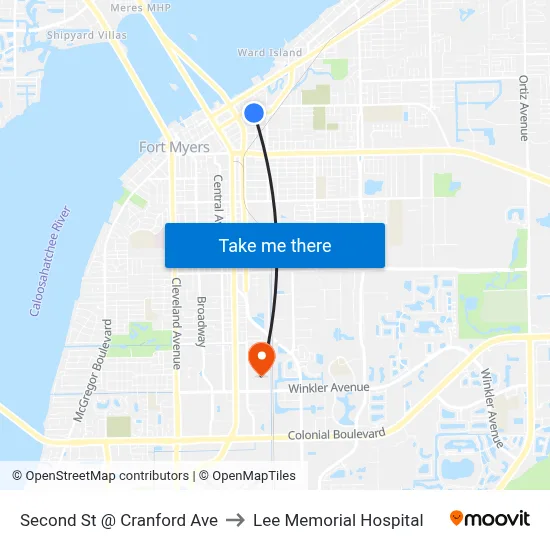 Second St @ Cranford Ave to Lee Memorial Hospital map