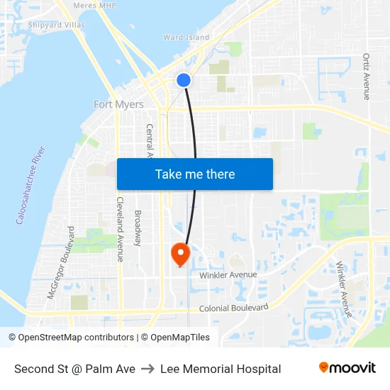 Second St @ Palm Ave to Lee Memorial Hospital map