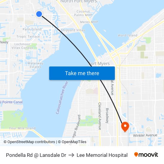 Pondella Rd @ Lansdale Dr to Lee Memorial Hospital map