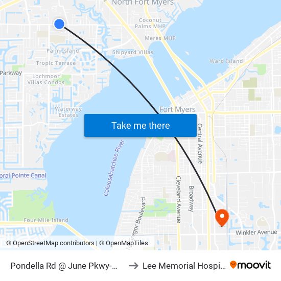 Pondella Rd @ June Pkwy-Wb2 to Lee Memorial Hospital map