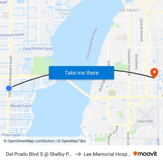 Del Prado Blvd S @ Shelby Pkwy to Lee Memorial Hospital map