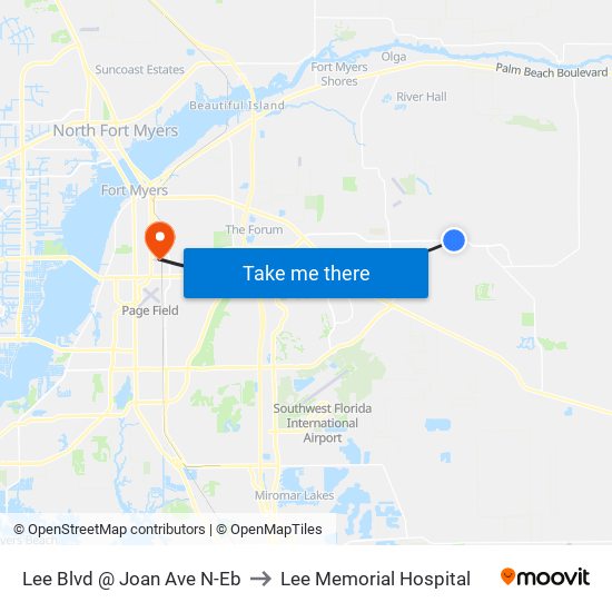 Lee Blvd @ Joan Ave N-Eb to Lee Memorial Hospital map