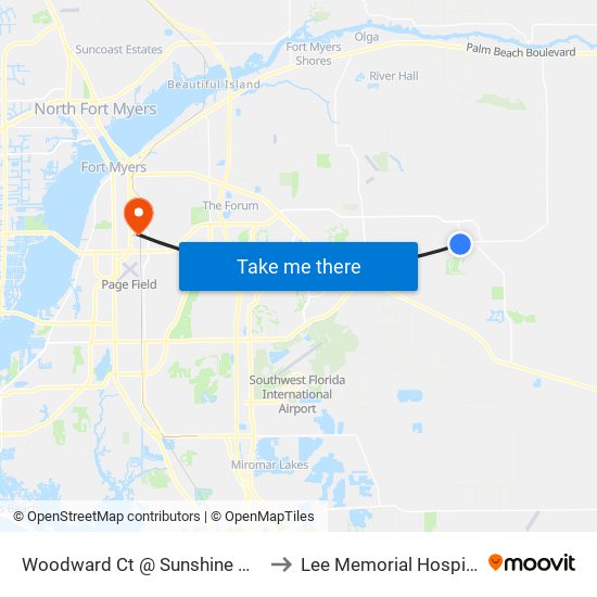 Woodward Ct @ Sunshine Way to Lee Memorial Hospital map