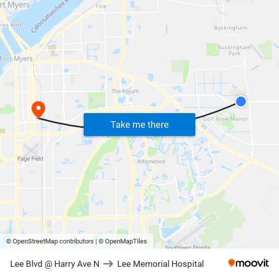 Lee Blvd @ Harry Ave N to Lee Memorial Hospital map