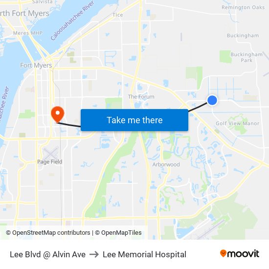 Lee Blvd @ Alvin Ave to Lee Memorial Hospital map