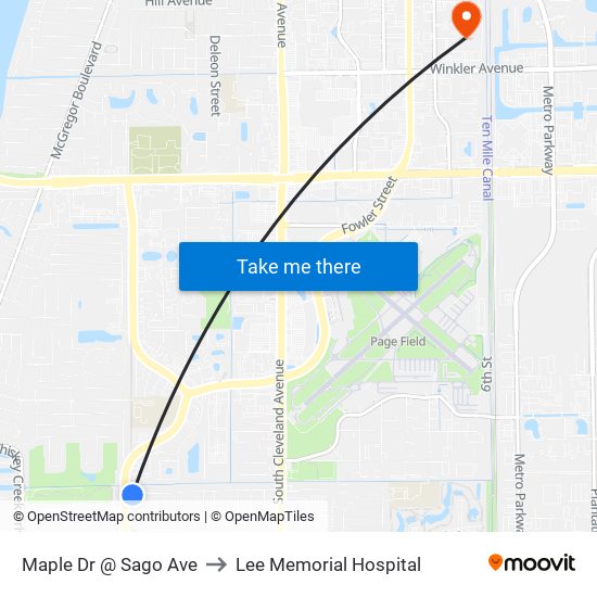 Maple Dr @ Sago Ave to Lee Memorial Hospital map