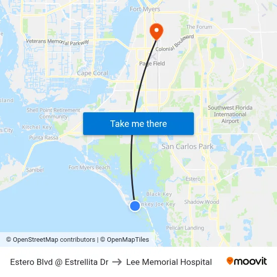 Estero Blvd @ Estrellita Dr to Lee Memorial Hospital map