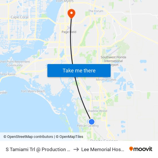 S Tamiami Trl @ Production Blvd to Lee Memorial Hospital map