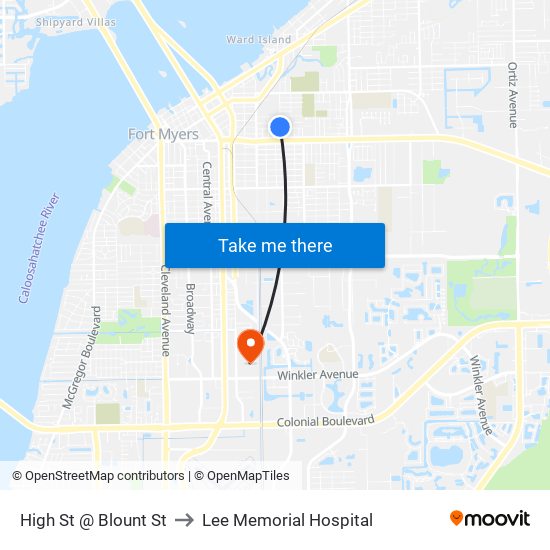 High St @ Blount St to Lee Memorial Hospital map