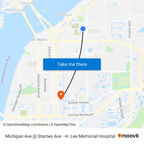 Michigan Ave @ Starnes Ave to Lee Memorial Hospital map