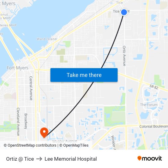 Ortiz @ Tice to Lee Memorial Hospital map