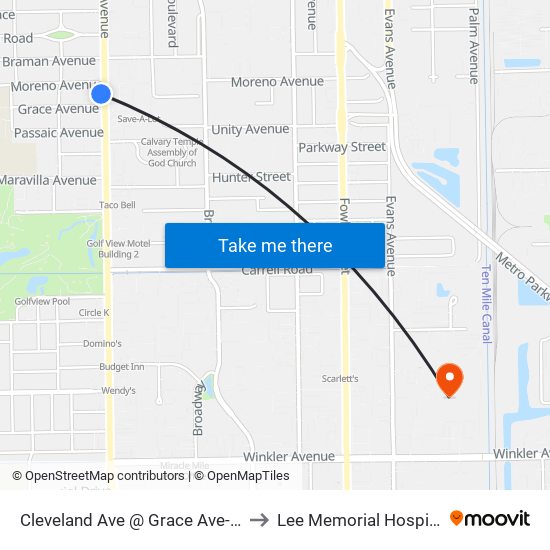 Cleveland Ave @ Grace Ave-Sb to Lee Memorial Hospital map